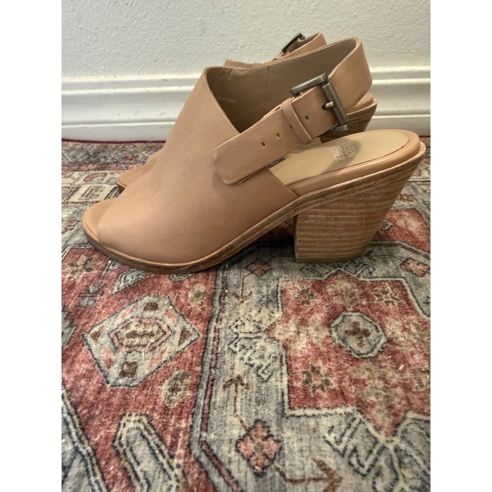 Eileen Fisher Tan Leather Block Heel Slingback Sandals Open Toe Nude 6.5 - Picture 3 of 7